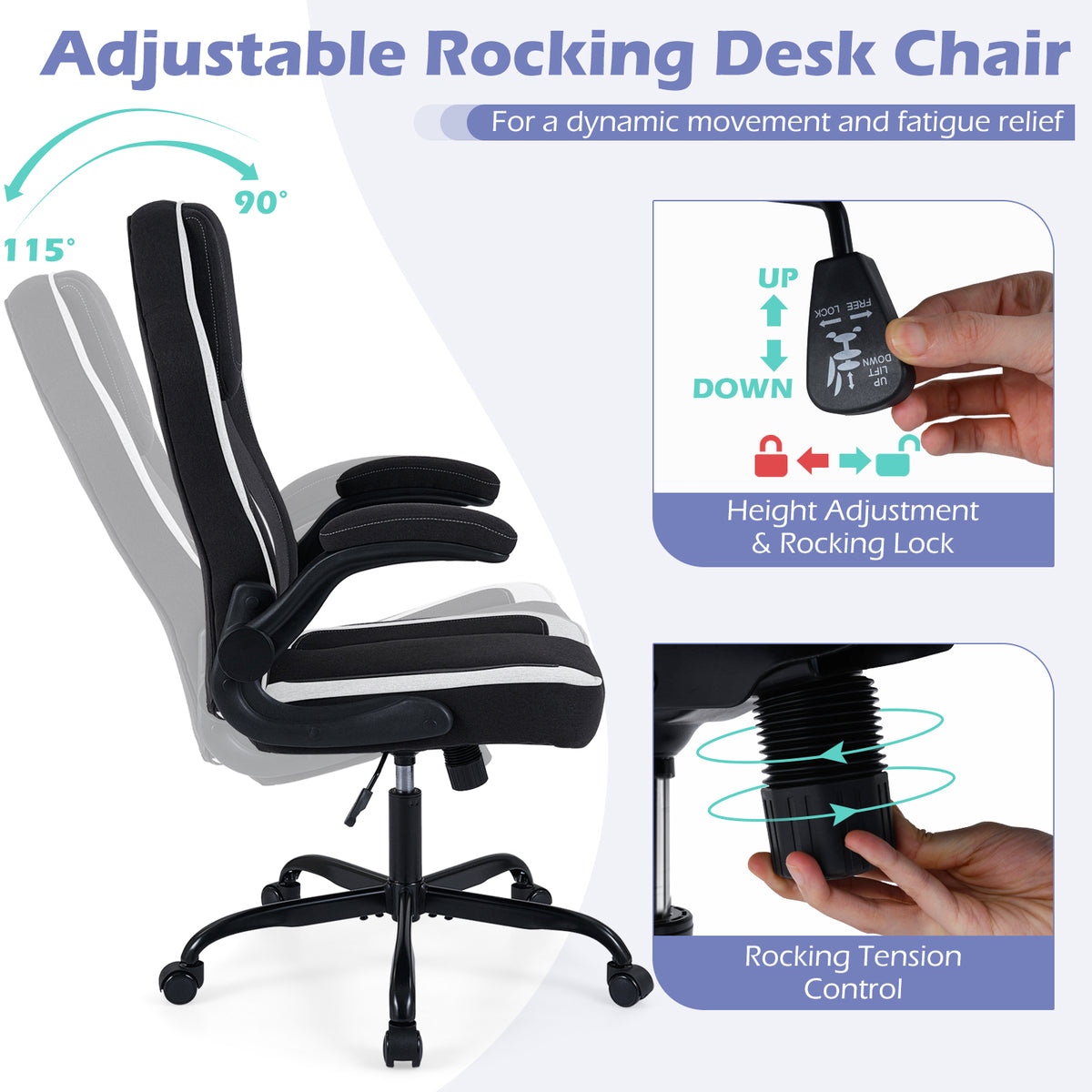 Ergonomic Computer Office Chair with 90Â° Flip-up Armrests
