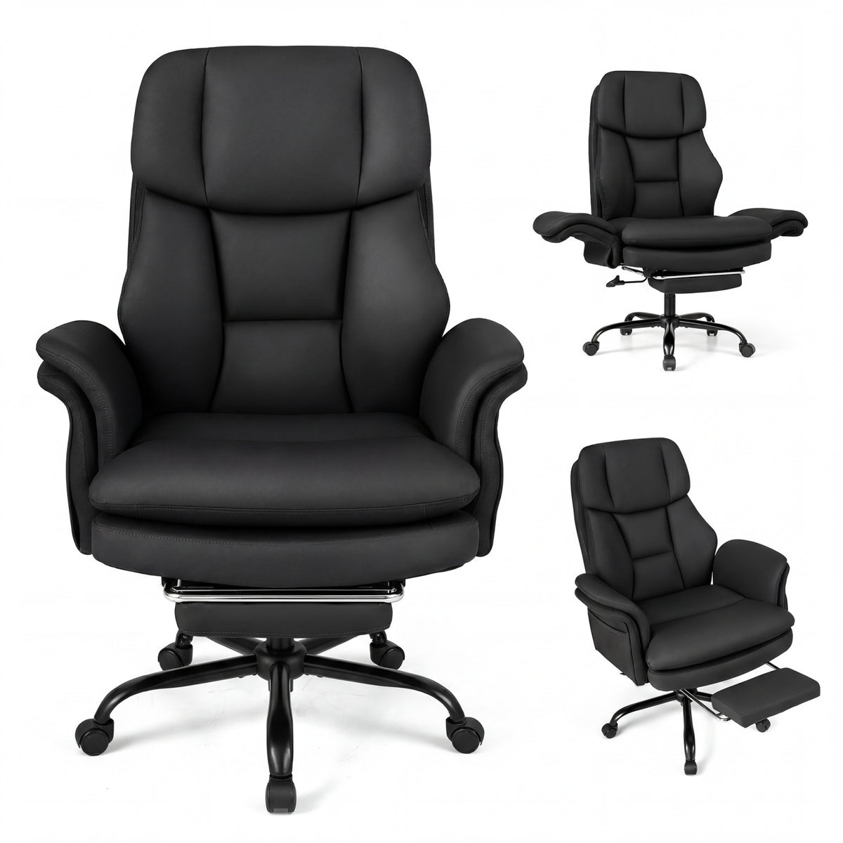 Ergonomic Cross Legged Office Chair Big and Tall Executive Chair with Retractable Footrest