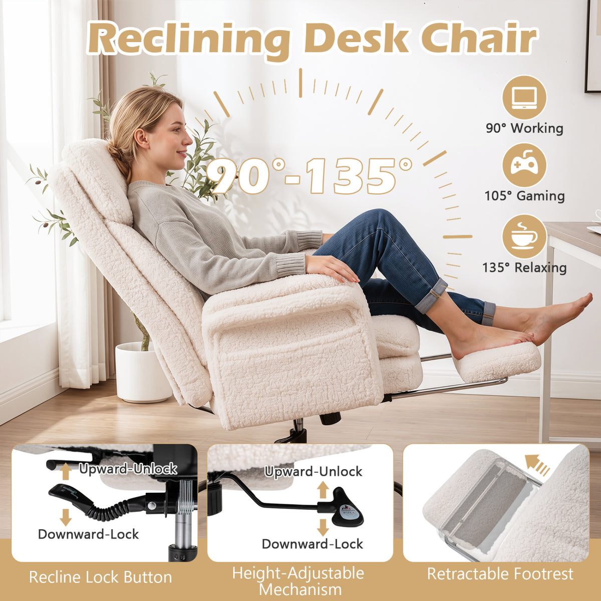 Ergonomic Cross Legged Office Chair Big and Tall Executive Chair with Retractable Footrest