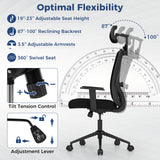 Ergonomic Office Chair with 3D Headrest and Reclining Backrest-Black