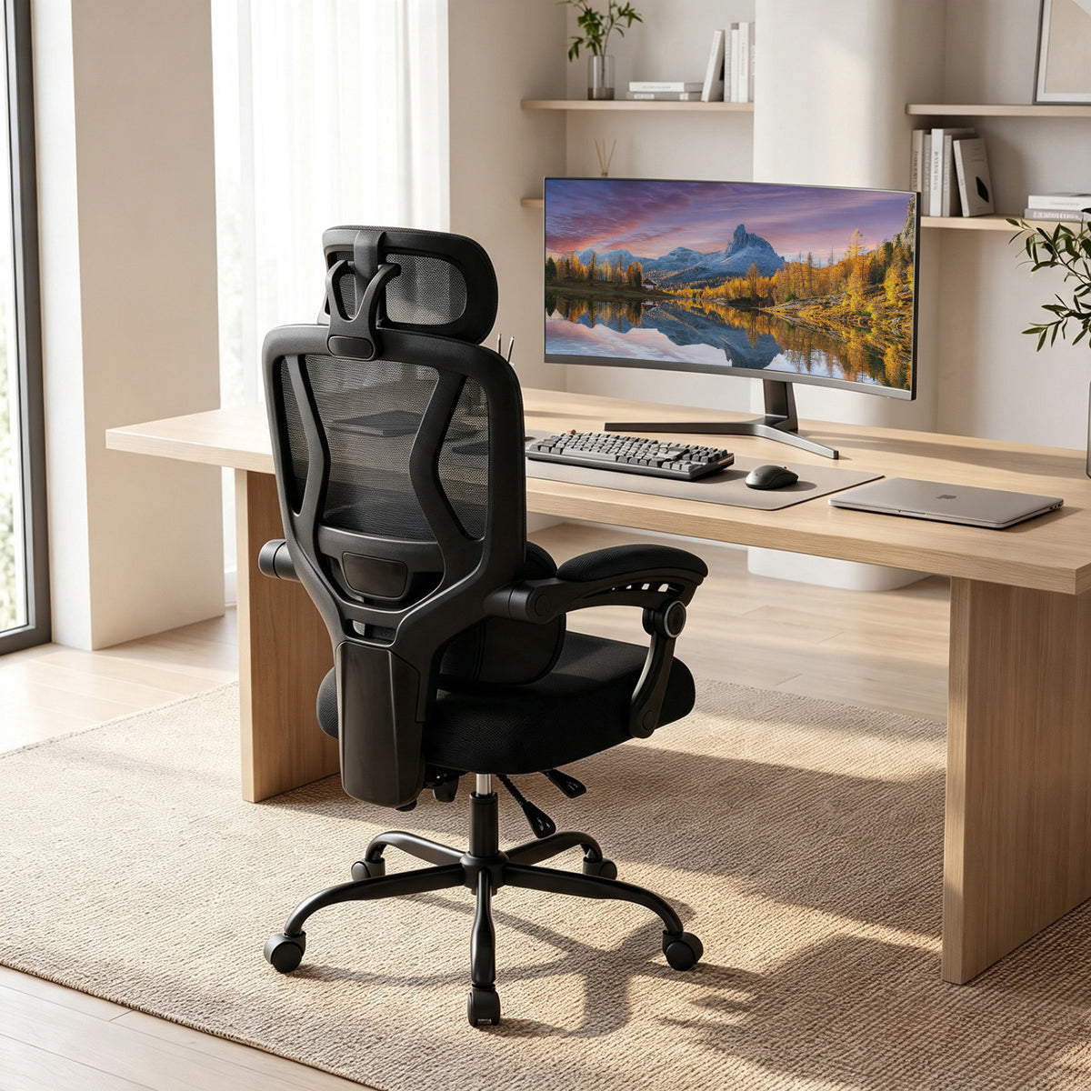Ergonomic Office Computer Mesh Chair with High Back Adaptive Lumbar Support and 2D Adjustable Headrest