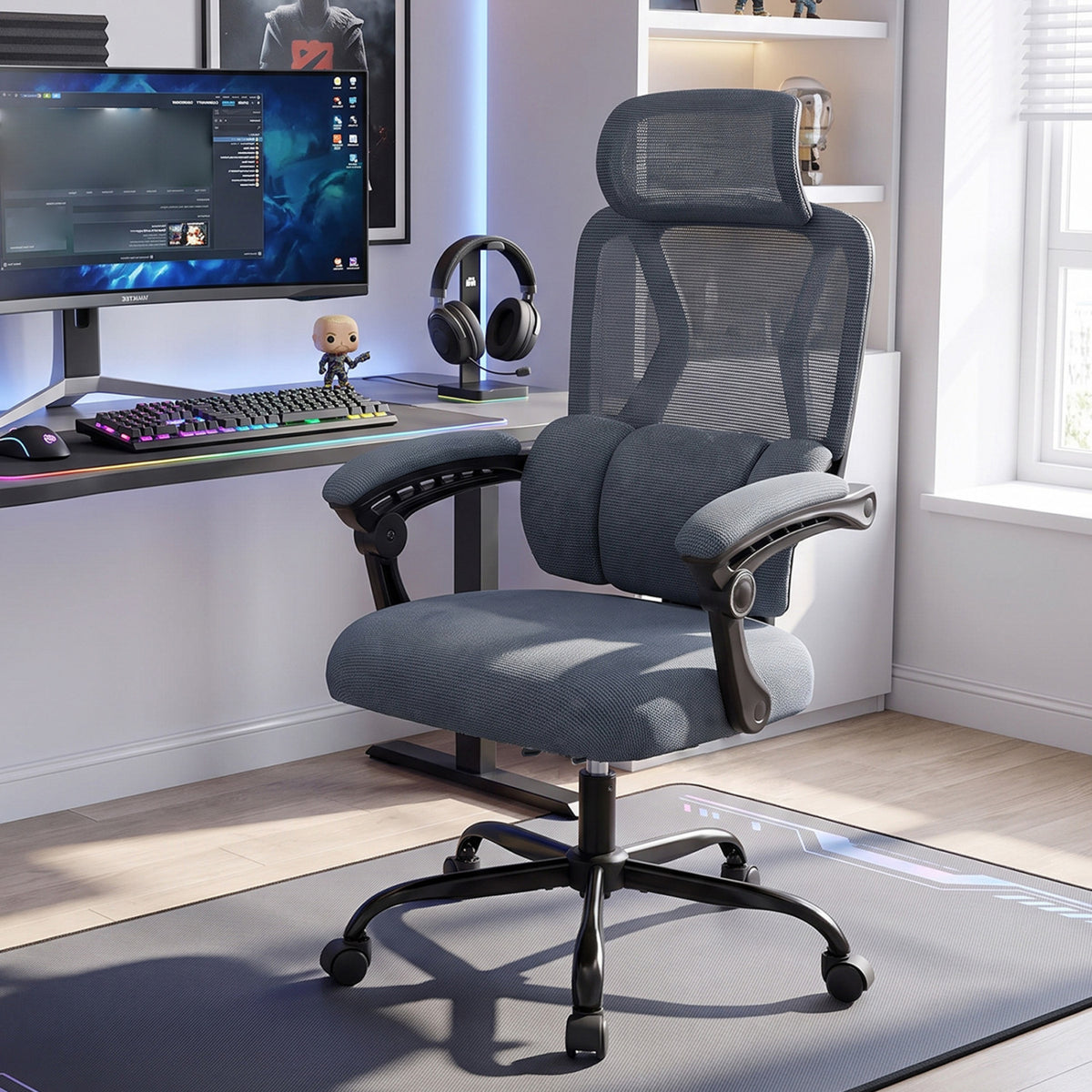 Ergonomic Office Computer Mesh Chair with High Back Adaptive Lumbar Support and 2D Adjustable Headrest