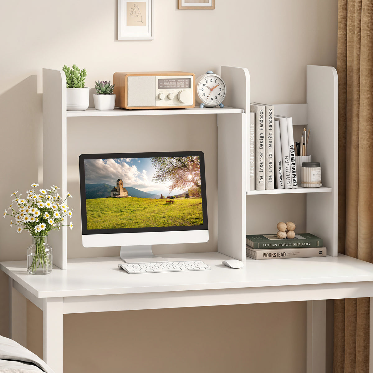 Expandable Desk Bookshelf with Open Cubes and Desktop Display Rack