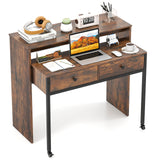 Extendable Computer Desk with 2 Storage Drawers Convertible Home Office Rolling Study Writing Desk