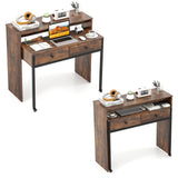 Extendable Computer Desk with 2 Storage Drawers Convertible Home Office Rolling Study Writing Desk