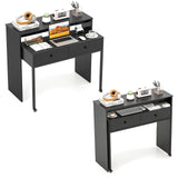 Extendable Computer Desk with 2 Storage Drawers Convertible Home Office Rolling Study Writing Desk