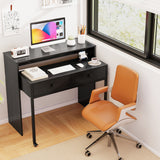Extendable Computer Desk with 2 Storage Drawers Convertible Home Office Rolling Study Writing Desk
