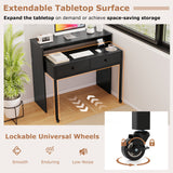 Extendable Computer Desk with 2 Storage Drawers Convertible Home Office Rolling Study Writing Desk