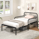 Extendable Metal Daybed to Twin Size Bed with Guardrails and Armrests