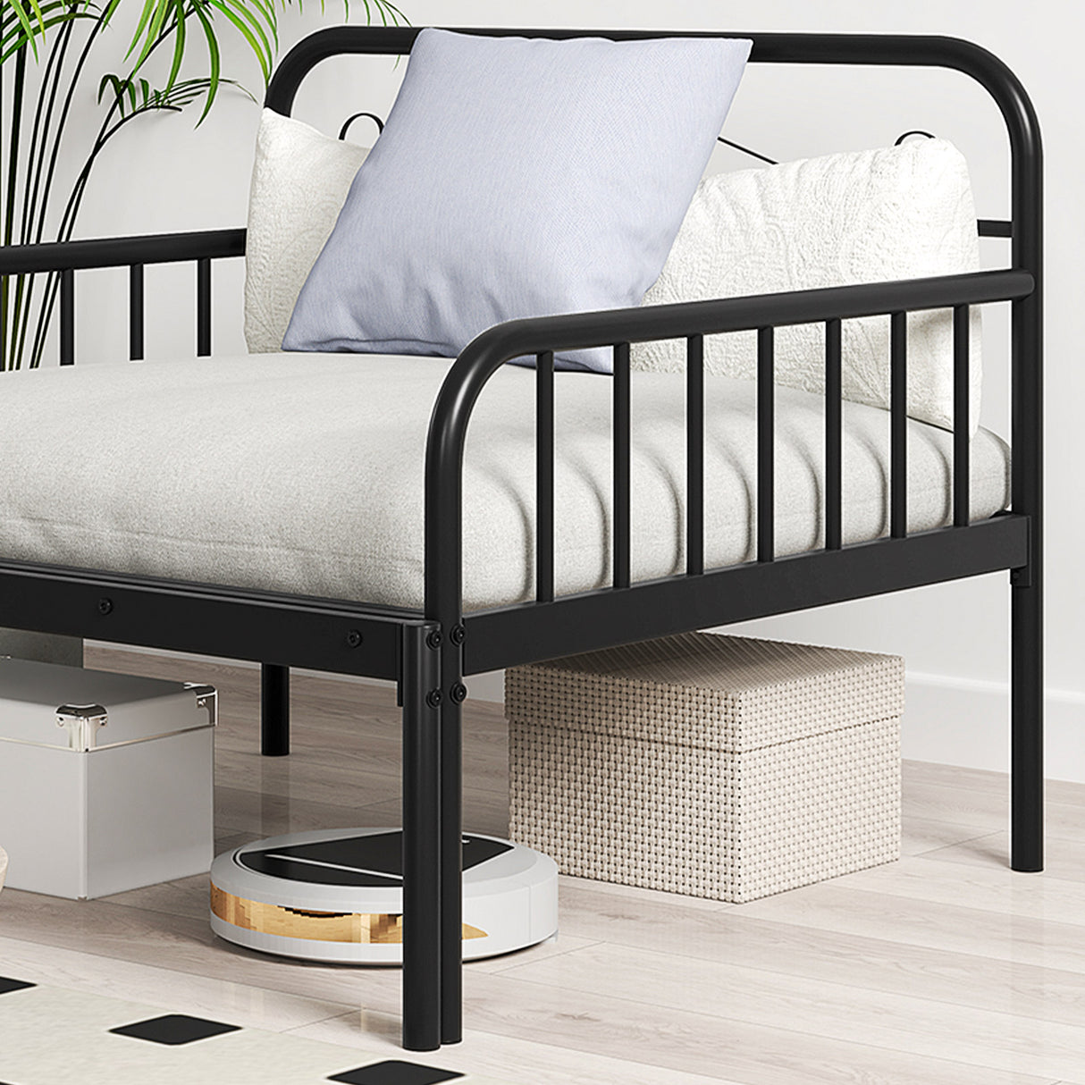 Extendable Metal Daybed to Twin Size Bed with Guardrails and Armrests