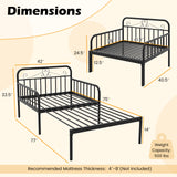 Extendable Metal Daybed to Twin Size Bed with Guardrails and Armrests