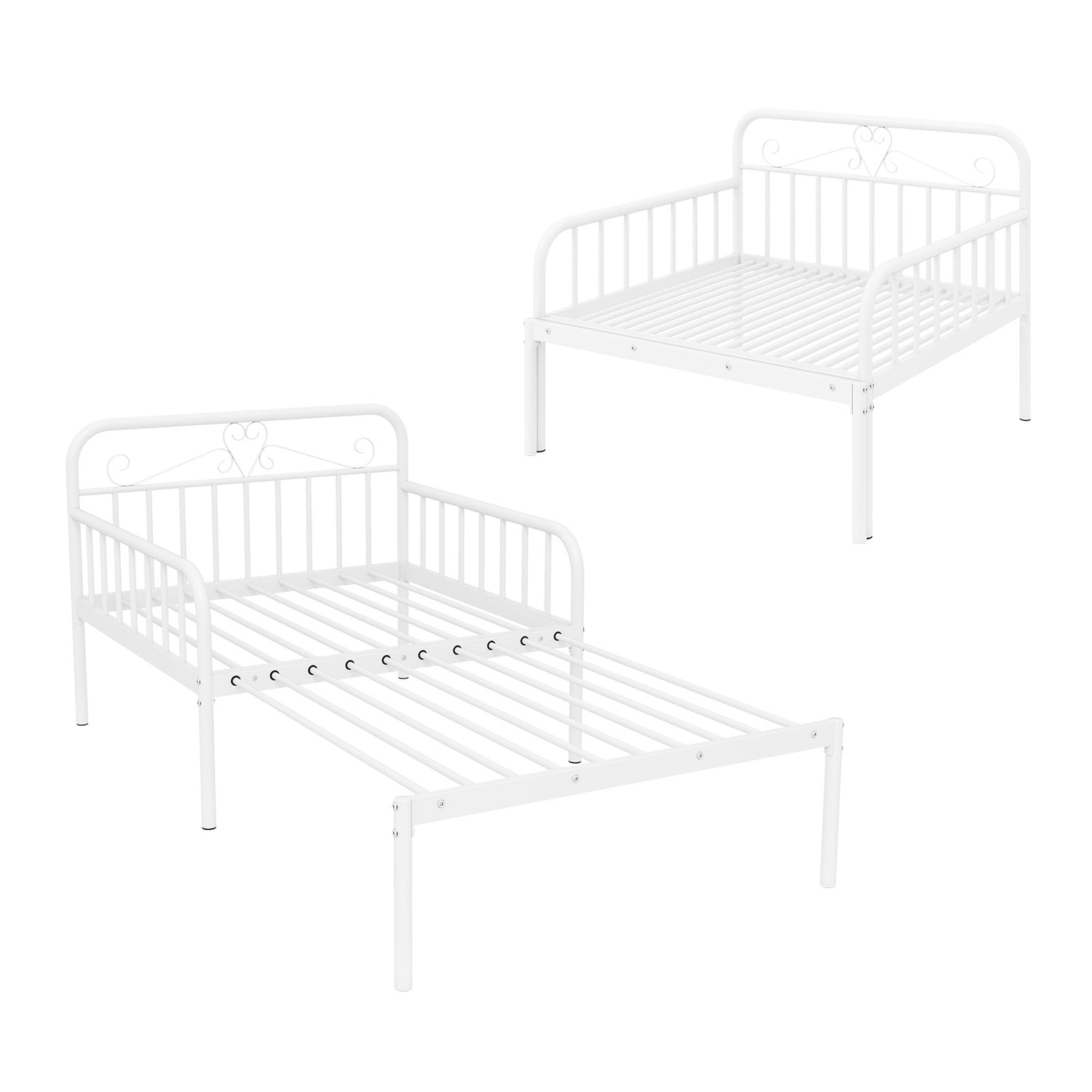 Extendable Metal Daybed to Twin Size Bed with Guardrails and Armrests