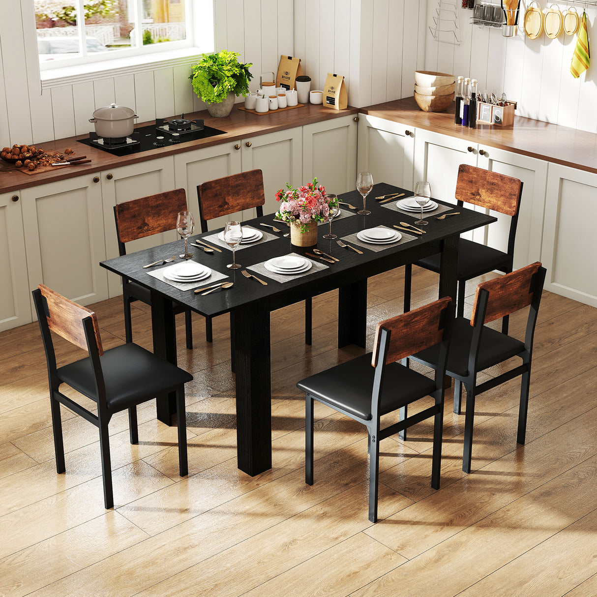 Extendable Dining Table for 4-8 People 47"-62" Large Rectangular Kitchen Table