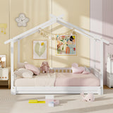 Extendable House Bed Twin to King Daybed with Roof and Fence Rails