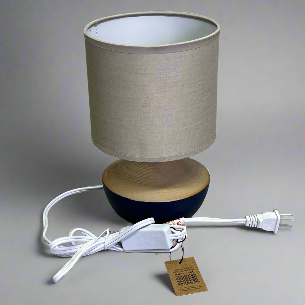 CREATIVE CO-OP Stoneware Table Lamp w/ Linen Shade (No Bulb) Blue/Tan DF8763