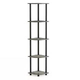 5-Shelf Modern Corner Bookcase in Grey Oak Wood Finish
