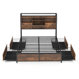 Full/Queen Size Bed Frame with Bookcase Headboard and 4 Storage Drawers