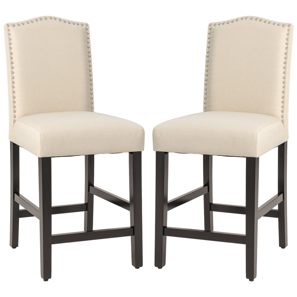 2 Pcs Fabric Nail Head Counter Height Dining Side Chairs Set-Beige