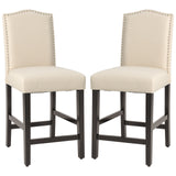 2 Pcs Fabric Nail Head Counter Height Dining Side Chairs Set-Beige