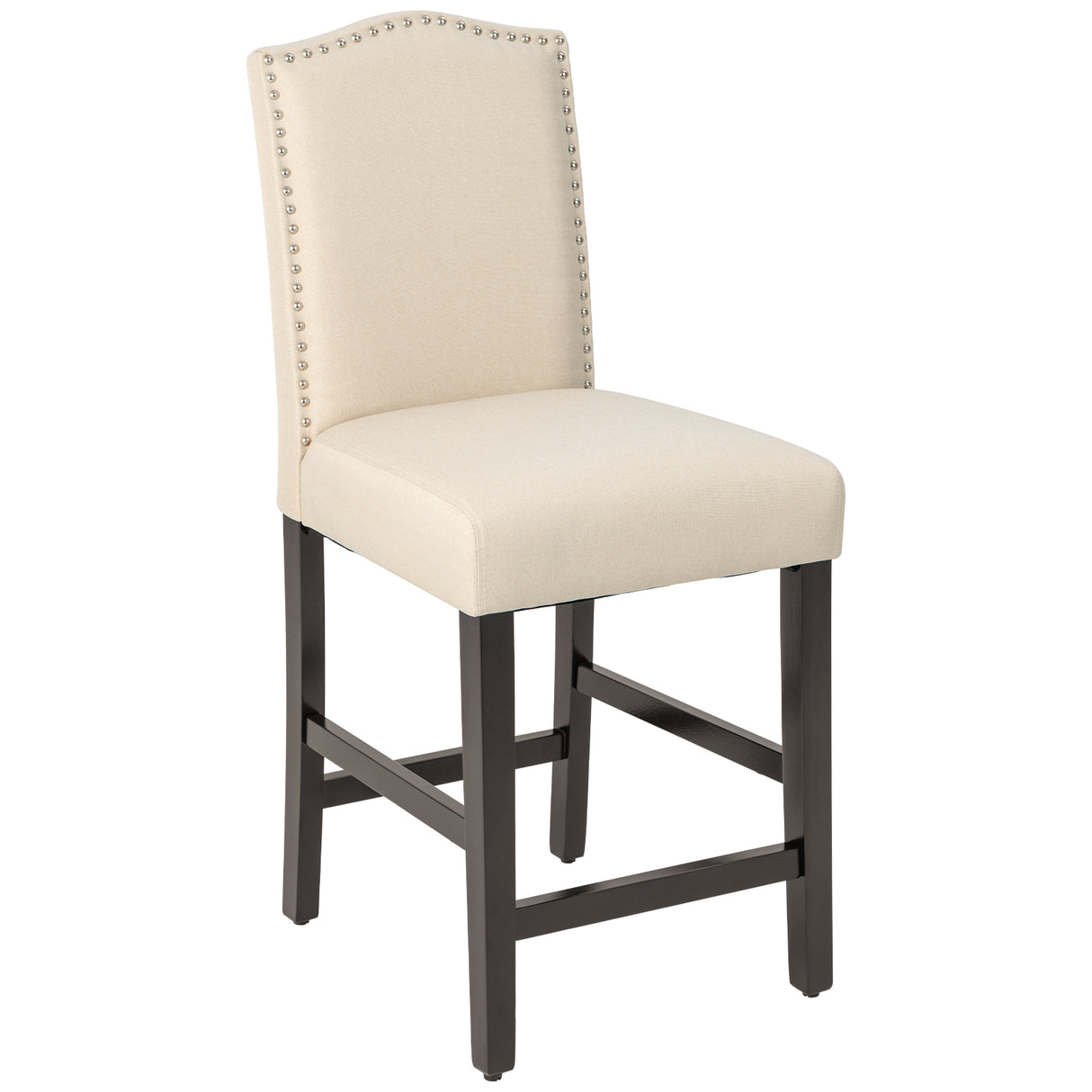 2 Pcs Fabric Nail Head Counter Height Dining Side Chairs Set-Beige