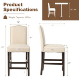 2 Pcs Fabric Nail Head Counter Height Dining Side Chairs Set-Beige