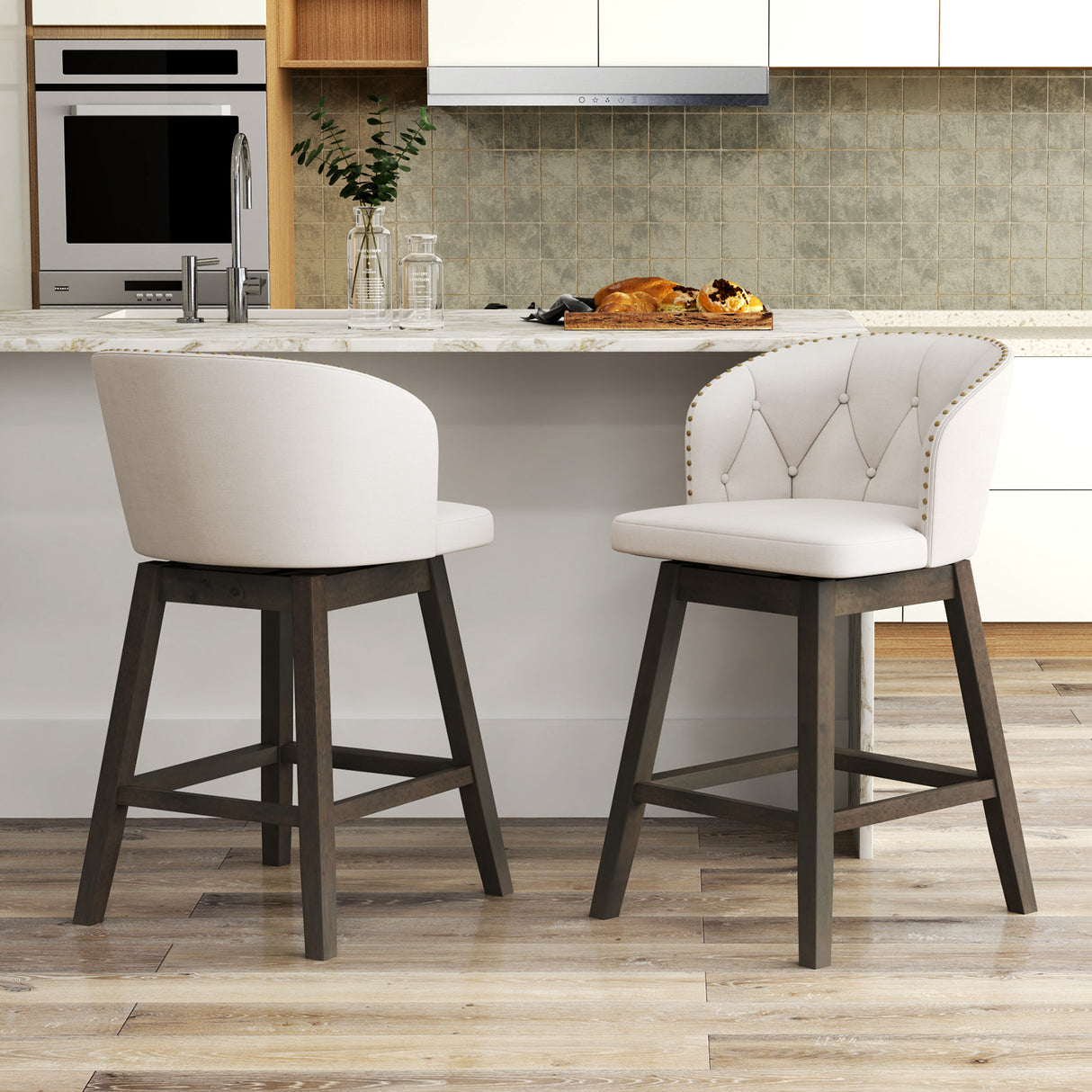 Counter Height Fabric Upholstered Bar Stools Set of 2