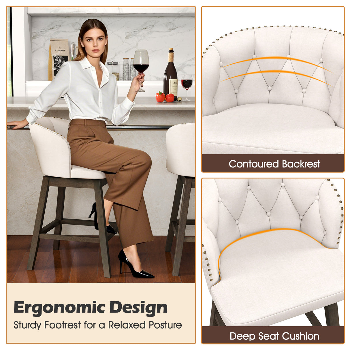 Counter Height Fabric Upholstered Bar Stools Set of 2