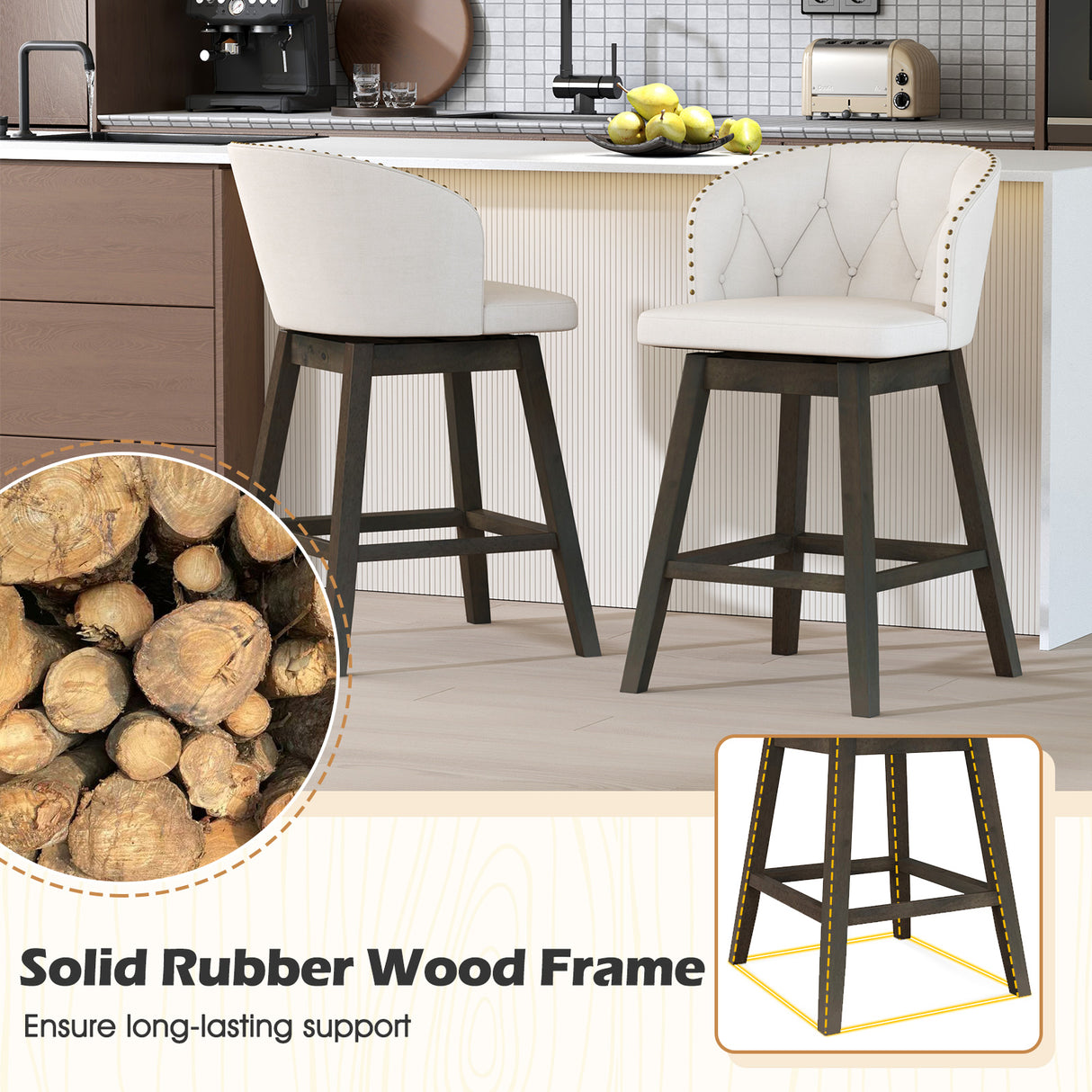 Counter Height Fabric Upholstered Bar Stools Set of 2