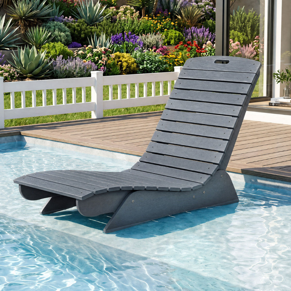 Fade-Resistant Outdoor Lounger with Contoured Shape for Deck Poolside