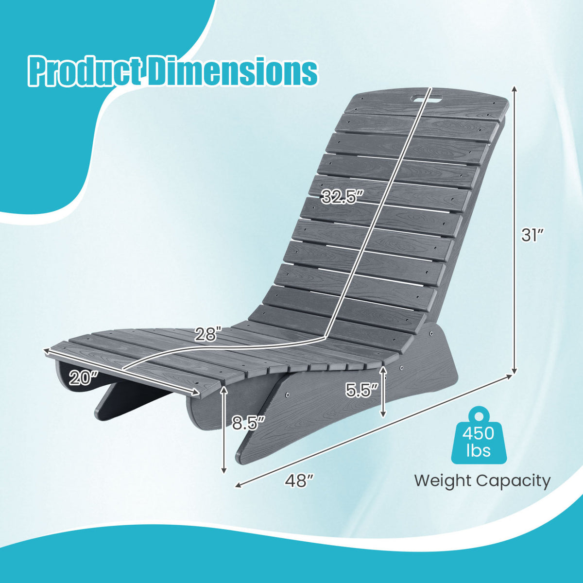 Fade-Resistant Outdoor Lounger with Contoured Shape for Deck Poolside