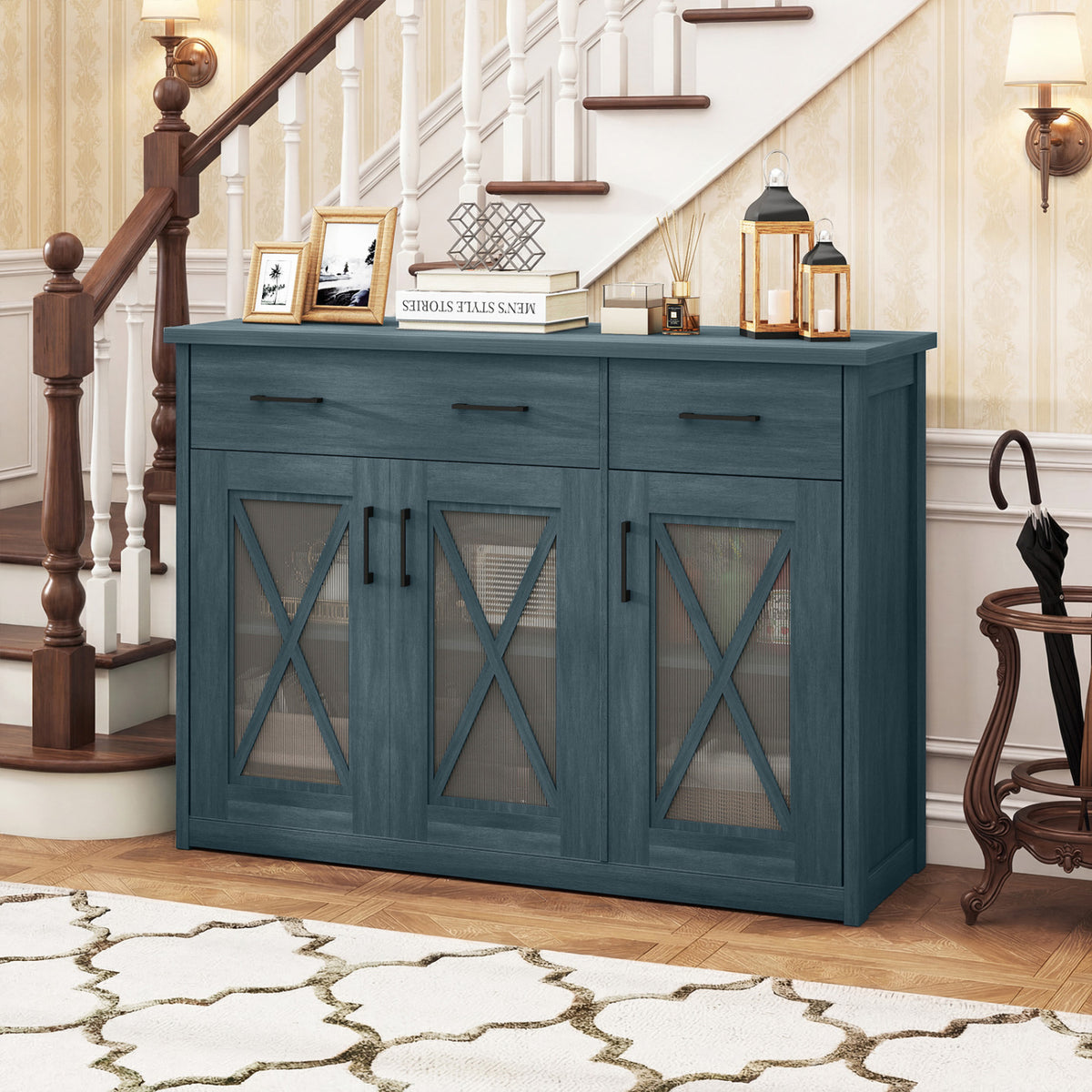 Farmhouse Buffet Sideboard 3-Door Kitchen Storage Cabinet with 2 Drawers