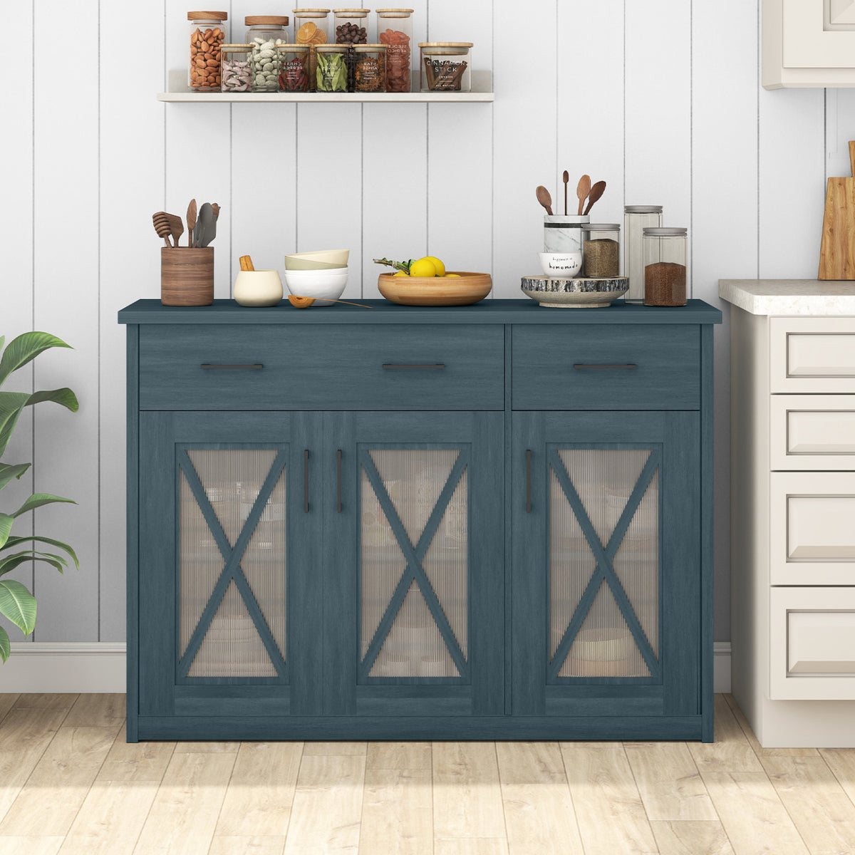Farmhouse Buffet Sideboard 3-Door Kitchen Storage Cabinet with 2 Drawers