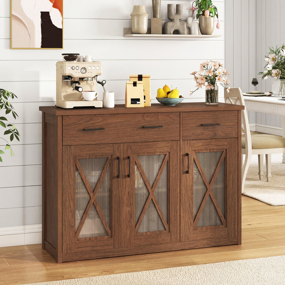 Farmhouse Buffet Sideboard 3-Door Kitchen Storage Cabinet with 2 Drawers