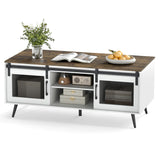 Farmhouse Coffee Table with Sliding Doors Rectangular with Adjustable Shelf-Rustic Brown
