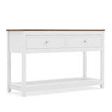 Farmhouse Console Table with 2 Drawers & Open Storage Shelf-White