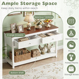 Farmhouse Console Table with 2 Drawers & Open Storage Shelf-White