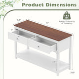 Farmhouse Console Table with 2 Drawers & Open Storage Shelf-White