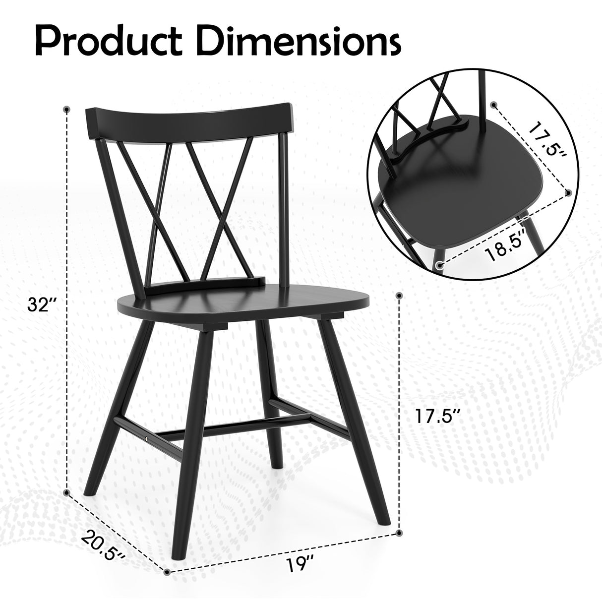 Farmhouse Kitchen Dining Chair Set of 2 with Rubber Wood Frame