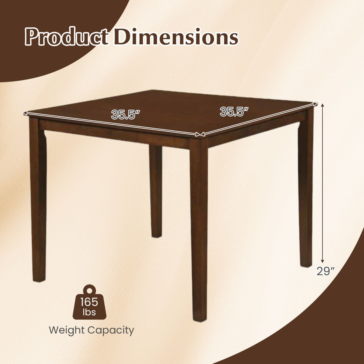 Farmhouse Dining Table for 4 People 35 Inches Square Kitchen Table-Walnut