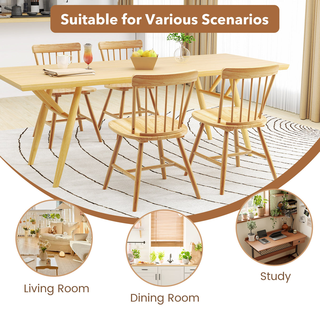 Farmhouse Kitchen Chair Set of 2 with Rubber Wood Frame