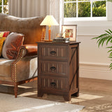 Farmhouse Nightstand with 3 Storage Drawers and Handles