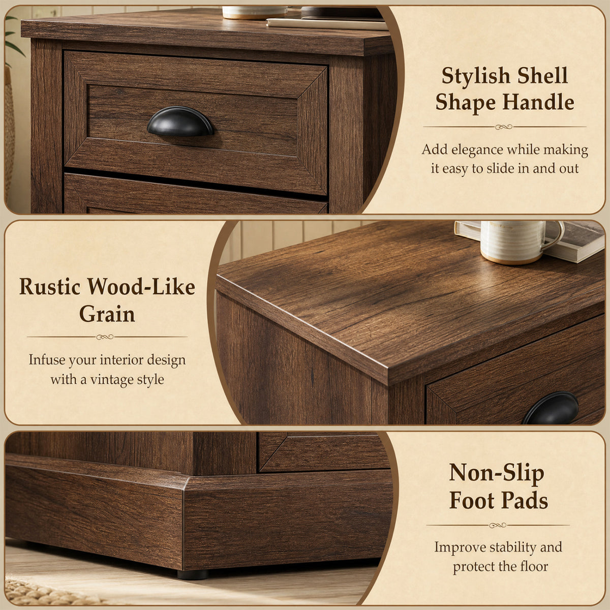 Farmhouse Nightstand with 2 Drawers & Storage for Living Room Bedroom-Brown
