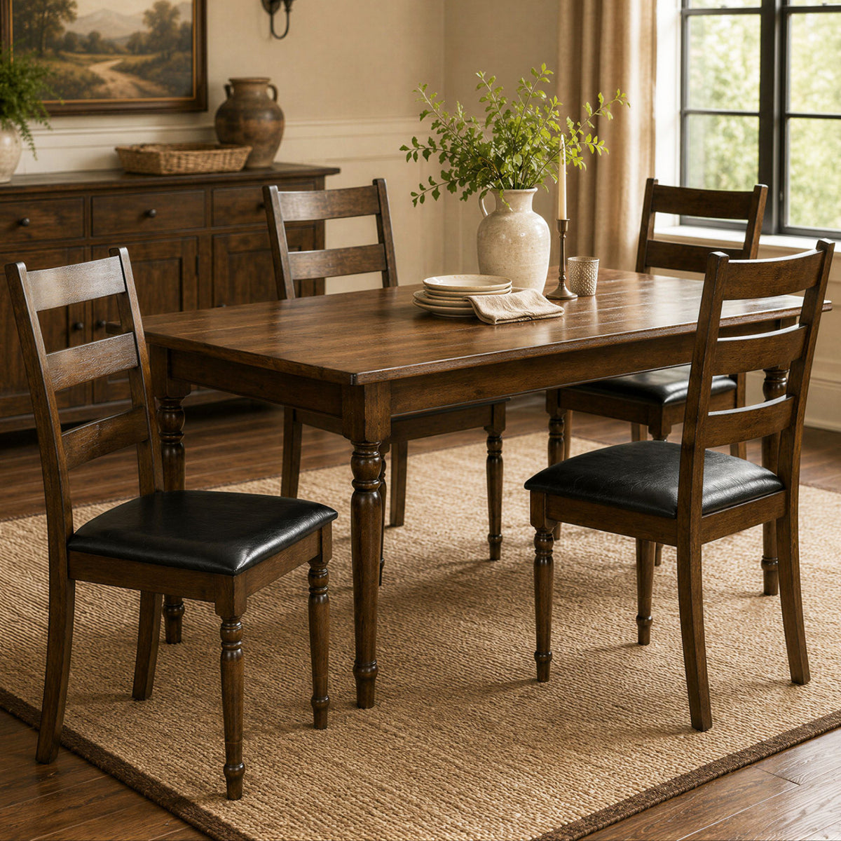 Farmhouse PU Leather Upholstered Dining Chairs Set of 4-Brown
