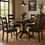 Farmhouse PU Leather Upholstered Dining Chairs Set of 4-Brown