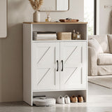 Farmhouse Shoe Cabinet with 2 Barn Doors and Open Shelf for Entryway-White