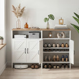 Farmhouse Shoe Cabinet with 2 Barn Doors and Open Shelf for Entryway-White
