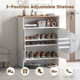 Farmhouse Shoe Cabinet with 2 Barn Doors and Open Shelf for Entryway-White