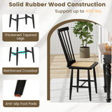 Farmhouse Solid Rubber Wood Dining Chairs Set of 2 with PE Rattan Seats-Black