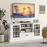 TV Stand for TVs up to 70  with Glass Doors Cubbies and Drawer