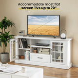 TV Stand for TVs up to 70  with Glass Doors Cubbies and Drawer